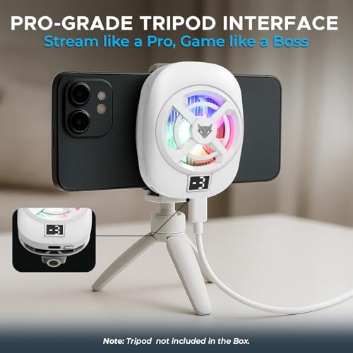 Image of EvoFox Hailstone S Phone Cooler for Gaming | 15W 3 Level Cooling | 5000 RPM 7-Blade| Clamp Mount | RGB | Semiconductor Tech | Type-C Powered & Display | Compatible for Android and iPhones (White)