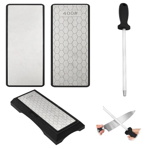 Piedra Afilar y 1 Stück Chaira Afilar Cuchillos Piedras de Afilar de Diamante Placa Afiladora de Diamantes Grit 400/1000grit Honeycomb Knife Sharpening Stone With Non-Slip Base