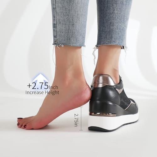 Wedge Sneakers for Women Non-Slip Womens Fashion Sneakers Casual Glitter Mesh Walking Shoes Lightweight Platform Work Shoes3