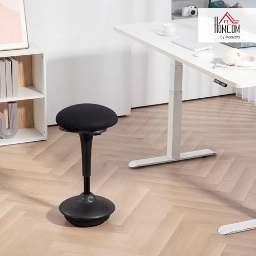 Image of HOMCOM Backless Wobble Stool Chair, Standing Desk Chair, Adjustable Active Ergonomic Learning Stool for Office Desks, with Rocking Motion, Padded, Black