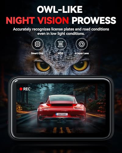 Image of REDTIGER F4 4K Dash Cam Front with 32GB Card,Voice Control,Mini dashcam with 2.2 inch Touchscreen,Built-in GPS & WiFi APP Control,Night View Car Camera,24H Parking Mode