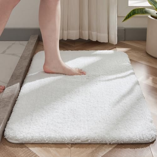 Tapis de bain en peluche douce blanche Disolla grand format antidérapant de douche - 2