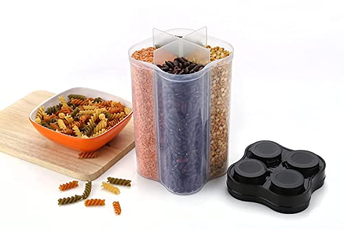 Image of Kitchenwell Multi-Purpose Airtight Transparent Plastic Lock Food Storage 4 Section Container Jar for Grocery, Fridge Container (Pack of 4, 2500ML -Black)