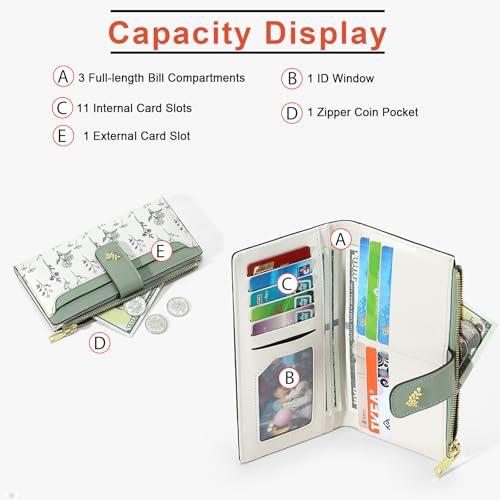 Womens Wallet Leather Long Bifold Zipper Slim Flower Wallet for Women Coin Clutch Purse with ID Window4