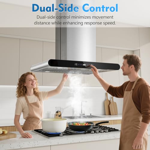 Image of Tiesay Island Range Hood 30 inch, 700 CFM Dual-Sided Ceiling Mount Vent Hood, Convertible Ducted /Ductless, Touch,Gesture & Remote Control, 3-Speed Fan, 4 LED Lights, Stainless Steel