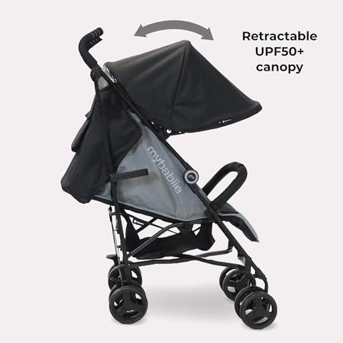 My Babiie MB02 Stroller - from Birth to 4 Years (22kg), Lightweight & Compact Umbrella Fold, Travel Buggy for Toddlers - Black & Grey - Image 5