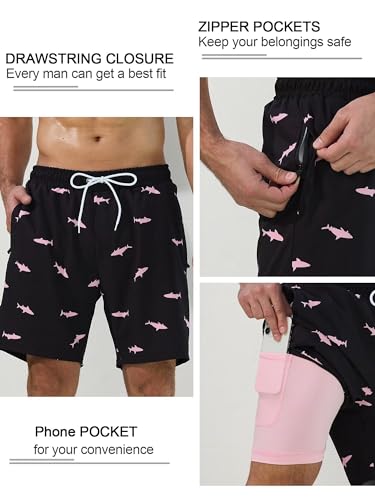 SILKWORLD Mens Swim Trunks Quick Dry Swimming Shorts with Compression Liner and Zipper Pockets3