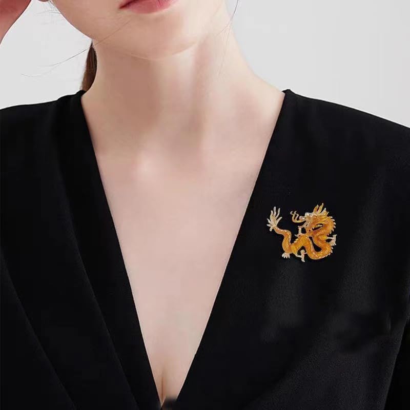 Image of Gold Dragon Brooch Pins for Women & Men - Chinese Dragon Shawl Clips & Suit Tie Pins