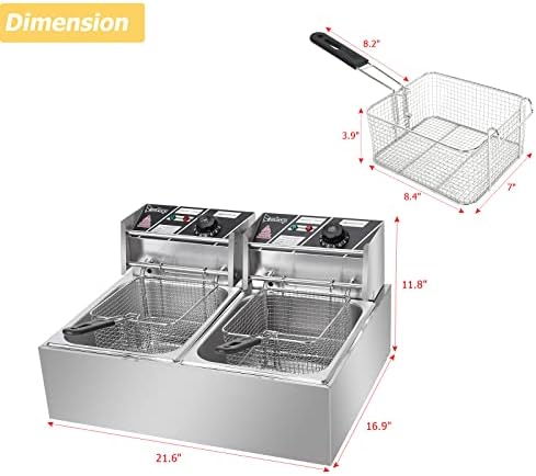 Double Deep Fat Fryers, 12L Double Fryer with Lids and 2 Oil Basketes, 5000W Deep Fryer Stainless Steel Tank Chip Fryers for Home and Commercial, Large Electric Fryer for French Fries Chicken Shrimp