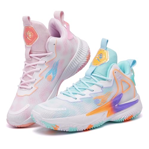 BALCUREY Basketball Shoes for Womens and Mens, Breathable Non Slip Outdoor Casual Unisex-Adult Fashion Sneakers PinkGreen Size 9 Multicolor