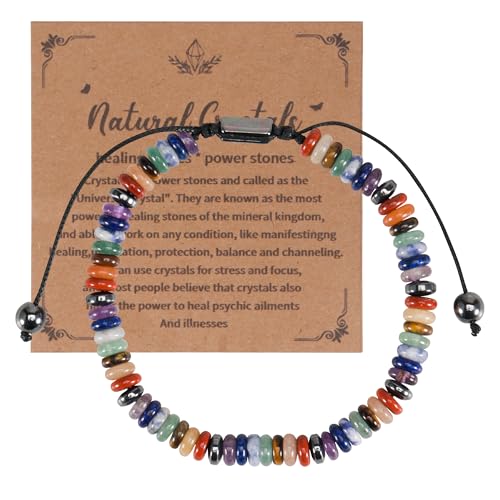 EUIOOVM 7 Chakra Armband Echte Steine Edelstein Armband Naturstein Chakra Steine Perlenarmband Energietherapie Glückbringen Armbänder für Damen Herren