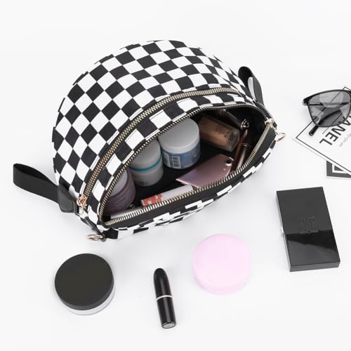 JQWSVE Checkered Crossbody Bag Bum Bag for Women Checkered Purse Plus Size Crossbody Bags Black and White Purse Out Going Bag3