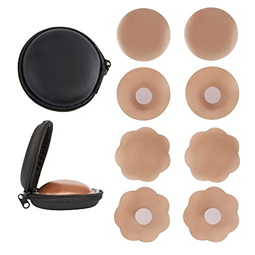 XJSGS Nipple Covers Womens Pasties Invisible Silicone Nipple Stickers (Brown-4pairs)