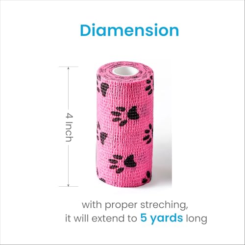 Image of WePet Pet Wrap, Self-Adhesive, Only Sticks to Itself, Non-Woven Tape for Dog Legs, Paws, Wounds, First Aid Cohesive Gauze for Horse, Cat, Bird, Animal, 6 Rolls, 4 Inch, Pawprints B