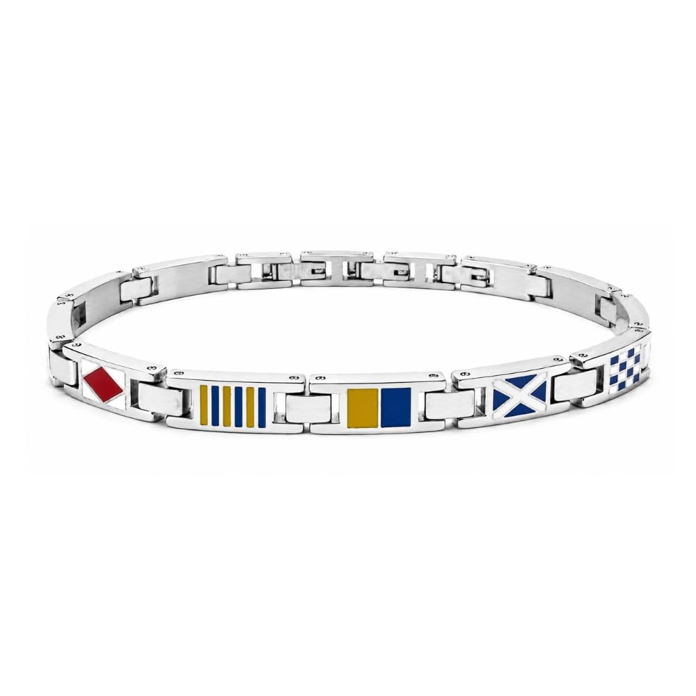 Bracciale Uomo con Bandiere Nautiche in Acciaio Inox e Smalto – Stile Mare Estate Vela Nautico – Idea Regalo Uomo