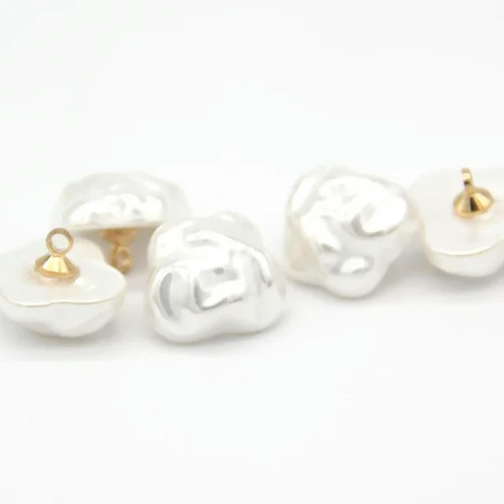 Guziki perłowe, 10 szt., 14 mm, glazurowane, metalowe, z trzonkiem, do dziecięcych ubrań i akcesoriów krawieckich(White Butterfly)