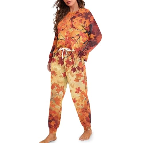 Image of Women's Pajamas Set Soft 2 Piece Loungewear Long Sleeve Pj Set Matching Sleepwear with Pockets for Women Plus Size