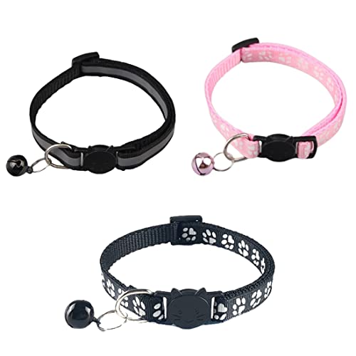 Clyhon 3pzs Collar Gato Antiahogo, Collar Reflectante Gatos pequeño, Collar Gato Personalizado con Cascabeles y Hebilla...
