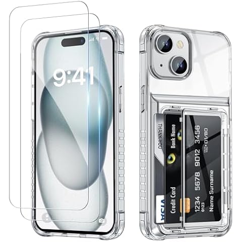 YEBOLU Transparent Photo Display Phone Case for iPhone 15 Crystal Clear for iPhone 15 Case with 2 Pieces Screen Protector Wallet Credit Card Slot Protective Cover Clear Case for iPhone 15 (6.1 inch) Cover