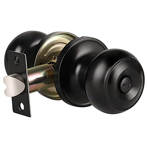 KNOBWELL 1 Pack Modern Door Knob, Matte Black Door Knob Bathroom Door Knob, Bedroom Door Knobs with Lock, Interior Door Knob Cover