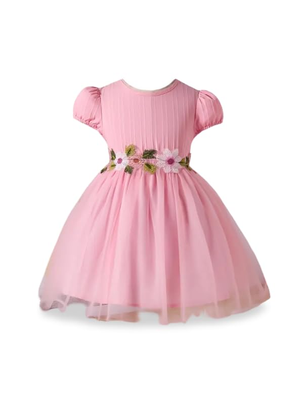 Image of Niren Enterprise Girls' Lilac Flower Waist, Tulle Skirt, Puff Sleeve, Elegant Birthday, Soft Lining Dress