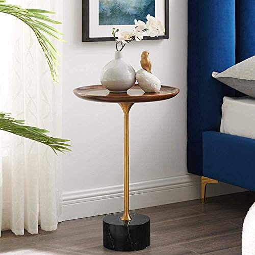 Table basse bois massif et marbre au design chic - 4