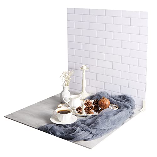 BEIYANG 2 PCS 24X24 in Photography Backdrop Boards with 2 PCS Brackets, Brick Wall Cement Backdrop Boards Kit for Flat Lay or Food Photography
