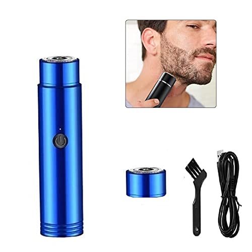 Mini rasoir électrique portable, rasoir de poche sans fil étanche IPX7, rasoir rotatif rechargeable par USB, rasoir rotatif pour homme à usage humide et sec pour voyageur (Bleu) Cover