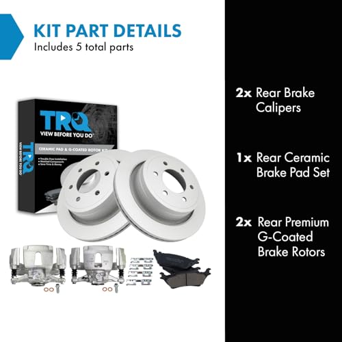 Image of TRQ Rear Brake Pad, Caliper, & Rotor Kit Ceramic Vented Premium G-Coated Compatible with 2015-2018 Ford F-150