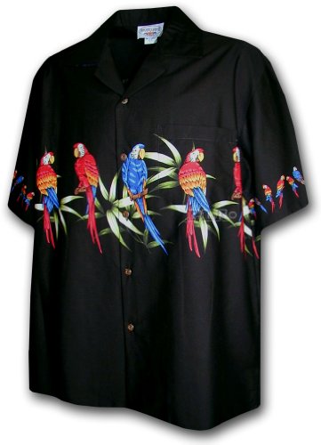 Mens Parrots Stripe Hawaiian Shirt Black XL