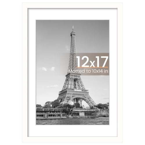 Image of upsimples 12x17 Picture Frame, Display Pictures 10x14 with Mat or 12x17 Without, Wall Hanging Photo Frame, White, 1 Pack