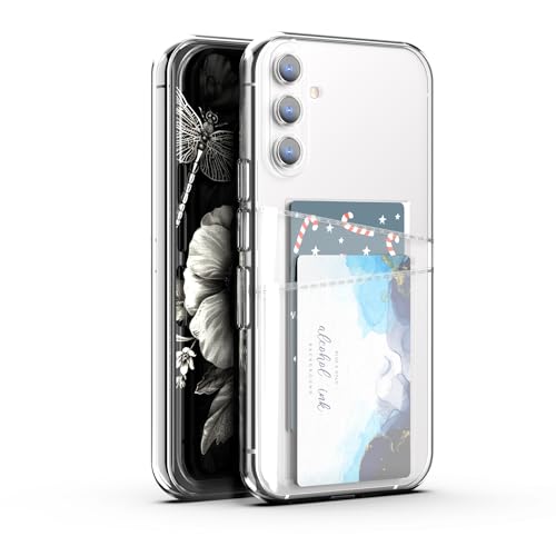 XIMIZU Funda transparente para Samsung Galaxy S24 con 2 tarjeteros, TPU suave, antiamarillo, transparente, a prueba de golpes, con 2 ranuras para tarjetas, funda tipo cartera para Samsung Galaxy S24