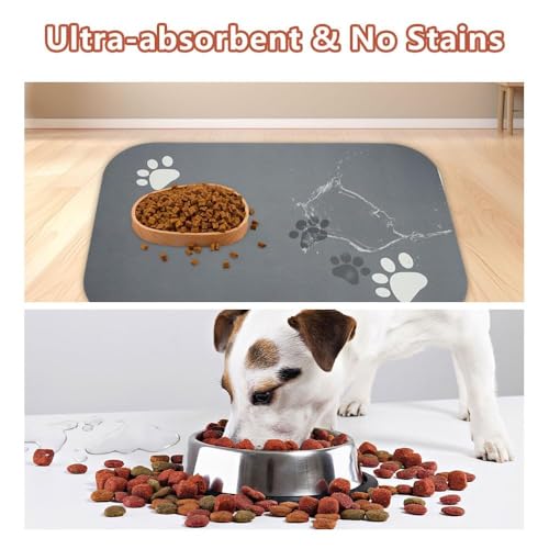 Dog Food Mat, 60 x 40 cm Dog Feeding Mat,Absorbent Pet Placemat for Water Bowl,Non Slip Pet Mats For Food Bowls with Waterproof Rubber Bottom,Food Bowl Mat for Dogs, Cats and Small Animals - Image 4