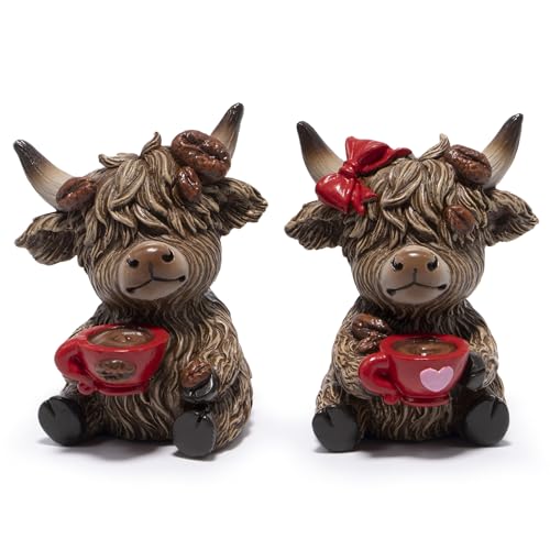 Figura Decorativa Vaca Highland Café de Resina, 3.5 in