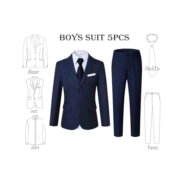 Boys Suit Slim Fit 5 Pieces Kids Formal Wedding Suits for Boys Teen Dress Clothes Set - Image 5