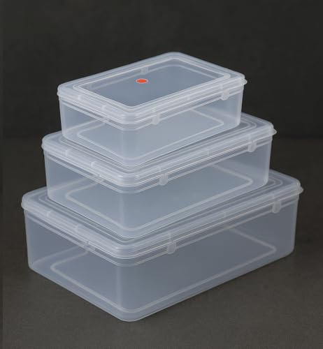 Image of Clear Transparent Plastic Storage Box Organizer Rectangle Medium Size Container With Lid And Lock For Multipurpose Jewellery Stationery Cosmetics Combo 3 Box
