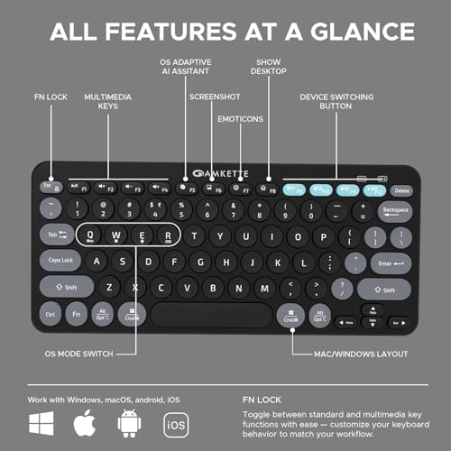 Image of Amkette Optimus BT Plus Rechargeable Wireless Keyboard /Bluetooth Keyboard for Laptop | Compact Design.Powerful Firmware. 2.4G+3xBT, One Click Device Switching & AI Access, Dual OS Layout (Black)