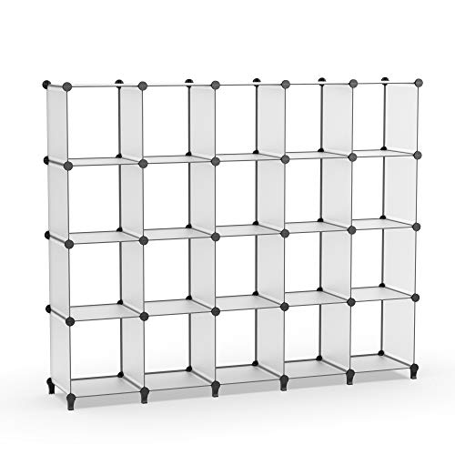HOMIDEC 20-Cube Transparent Cube Storage Organizer, Modular Storage Shelf with Hammer, Cube Storage Bin Cabinet Closet Bookshelf for Living Room, Bedroom, Office, Each Cube Size 11.8 x 11.8 inch