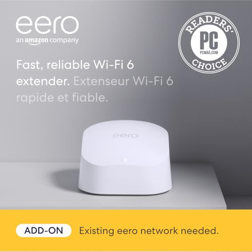 Amazon eero 6 mesh wifi add-on extender - Add up to 140 m² of Wi-Fi 6 coverage. Required eero mesh wifi system not included