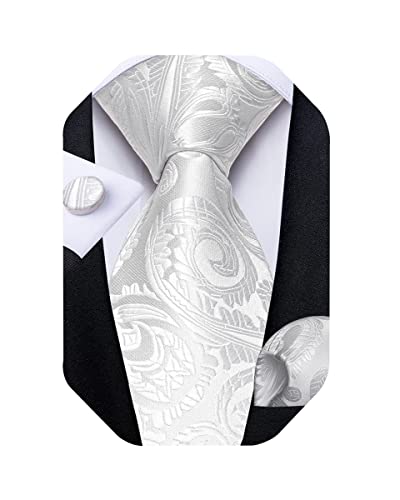 Image of DiBanGu Extra Long Tie for Men 63 inch XL Silk Necktie Set | Pocket Square and Cufflinks, Big and Tall, Jacquard Woven, Gift Box, Paisley /Plaid /Solid /Striped, for Weddinng Party Business