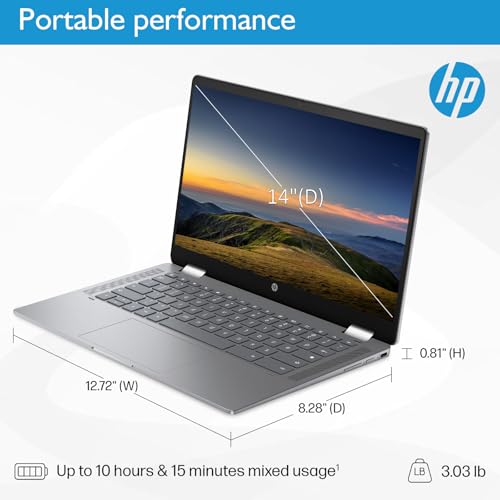 Image of HP Chromebook Plus x360 Laptop 14 inch 2 in 1 Touchscreen Business Laptop for Student Intel Core i3 N305 8GB RAM 256GB UFS Backlit KB Wi-Fi 6 Chrome OS w /Google AI