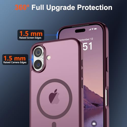 Image of SUPFINE Magnetic for iPhone 17 Case (Compatible with MagSafe)(Military Grade Drop Protection) Translucent Matte Shockproof with Anti-Fingerprint Phone Cover 2025,Wine Red