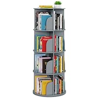 SpaceAid 4 Tier Rotating Bookshelf Tower, Spinning Bookcase Lazy Susan, Revolving 360 Book Shelf Storage Round Carousel, Vertical Rotate Turning Spiral Corner Organizer, Gray