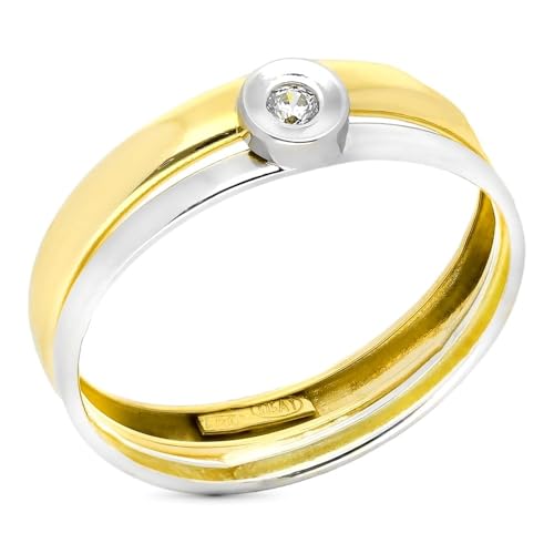 Bague Or bicolore 9 carats et zircone cubique 5 mm pour femme