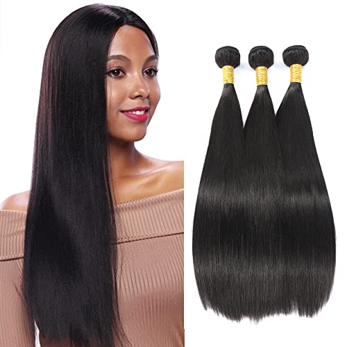 Brazilian Straight Hair 3 Bundles Virgin Hair 100% Unprocessed Weave Human Hair Natural Color Can Be Dyed And Bleached（18 20 22Natural Color)