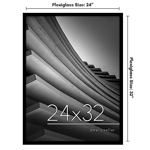 Americanflat 24x32 Poster Frame with Polished Plexiglass - Streamline Collection - Thin Border Picture Frame for Wall Display - Hanging Hardware Included - Black