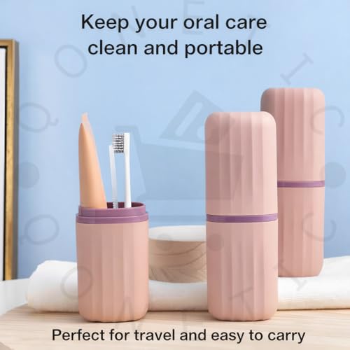 Image of QONETIC Travel Tooth Brush Holder for Bathroom Square Toothbrush Holder for Travel, Portable Toothbrush Case & Tooth Brush Cover Box Organizer for Traveling, Camping, & Business Trips (Peach)