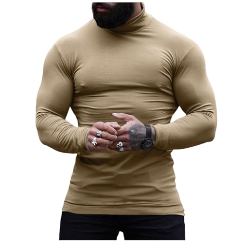 Mens Turtleneck Sweater Fall Winter Casual Long Sleeve Thermal Muscle Pullover Tops Comfy Lightweight Solid Undershirt