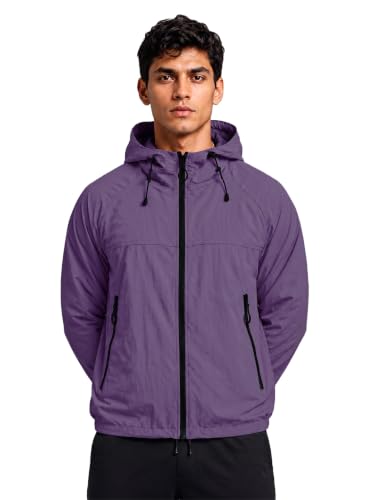 Image of CHKOKKO Windcheater Jacket For Men With Hood UPF 50+ UV Sun Protection | Lightweight Breathable Water-Repellent Windbreaker | Nylon Fabric Outdoor Running Biker Dailywear Jacket