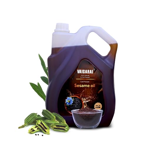 Image of VAIGARAI Wood Cold Pressed Sesame Oil 5 Litre (5L) | Kachi Ghani (Chekku) Gingelly /Till Oil for Cooking | Using Palm Jaggery /Panai Karuppatti on Extraction